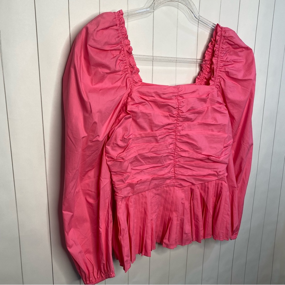 Tuckernuck Mina Elegant Pink Ruched Womens Blouse English Factory Hyacinth Small